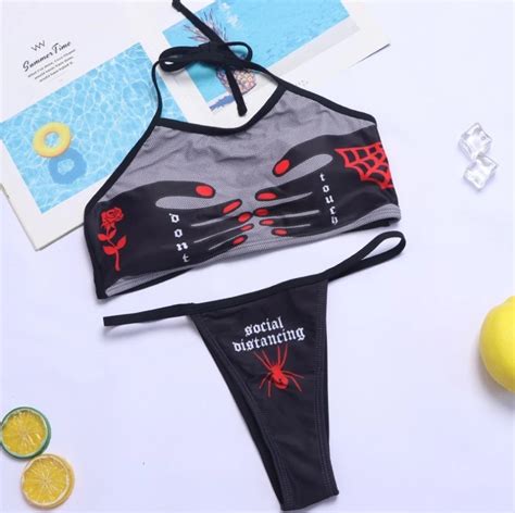 Conjunto de Bikini de dos piezas para mujer traje de baño de Halloween Bikini rojo con