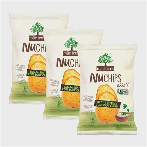 Kit 3 Chips Nuchips Mãe Terra Batata Rústica Sour Cream Orgânico 32g No