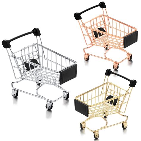 Hotop 3 Pieces Mini Shopping Cart Small Supermarket Cart Metal Shopping