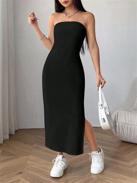 SHEIN EZwear Sólido Tube Bodycon Vestido SHEIN Brasil