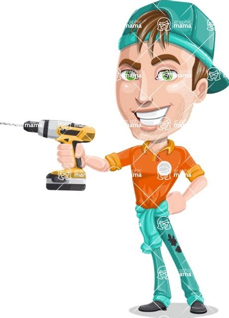 Repairman Cartoon Vector Character 112 Illustrations Holding A Drill Graphicmama