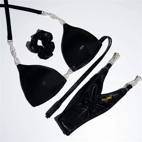 Black Leather Look Posing Suit With Connectors Miss Bikini Fitness