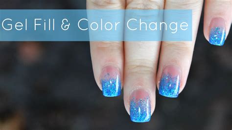 How To Gel Nails Fill Color Change Blue Glitter Fade Tutorial