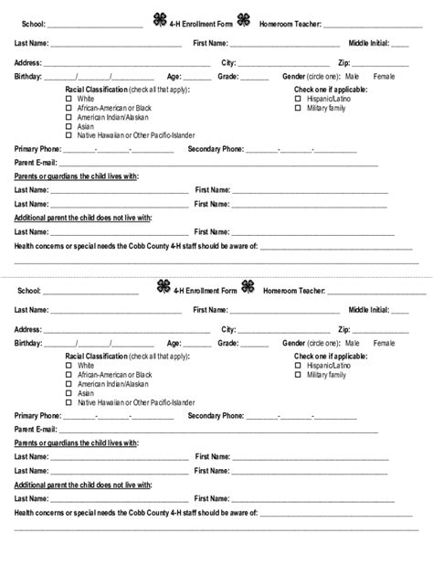 Fillable Online Mini H Enrollment Form Grades K Fax