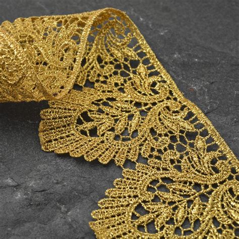 Metallic Gold Lace Trim For Bridal Costume Or Jewelry Crafts And