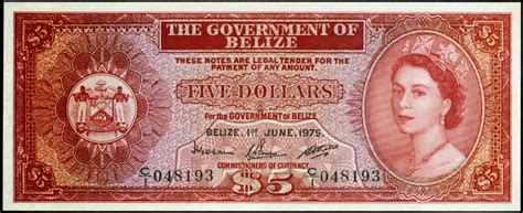 Belize 5 Dollars Banknote 1975 Queen Elizabeth Iiworld Banknotes