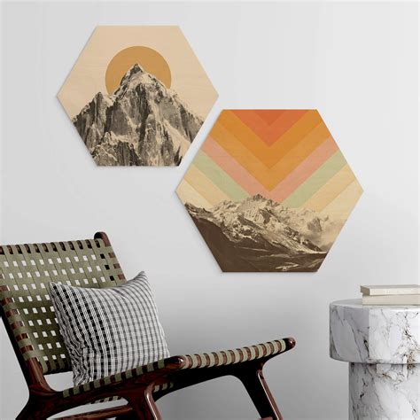 Hexagon Holzbild Retro Berglandschaft Bodart Wall Art De