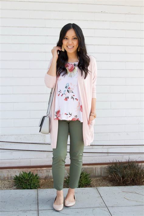 Blush Cardigan Green Pants Floral Top Outfit 2 Putting Me Together