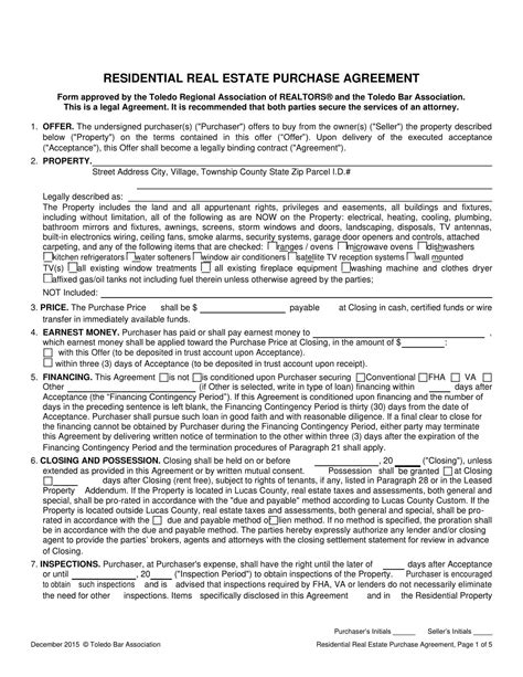 Free Printable Real Estate Purchase Agreement Templates Word PDF