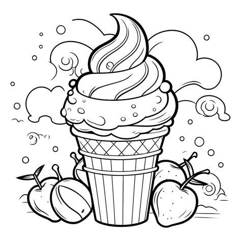 Premium Vector Ice Cream In A Waffle Cup Black And White Vector