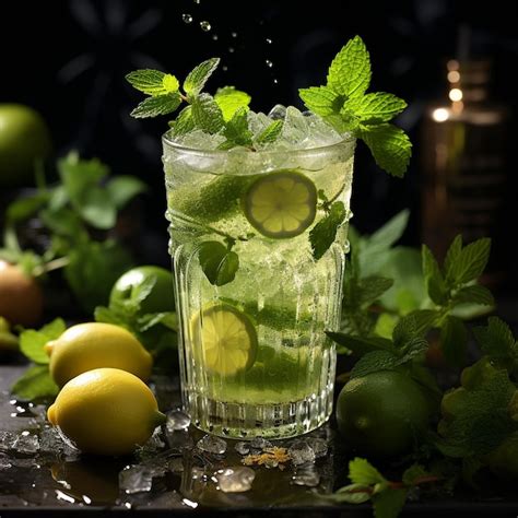 Premium Photo Classic Mojito Cocktail Isolated On Black Surface