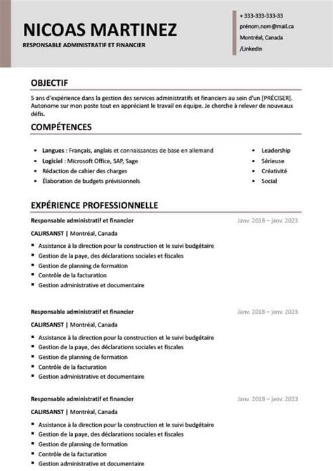 Exemple De Cv Canadien 2023 Au Format Word Modèle Docx