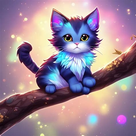 Premium Ai Image Cute Mystical Cat On Tree Branch