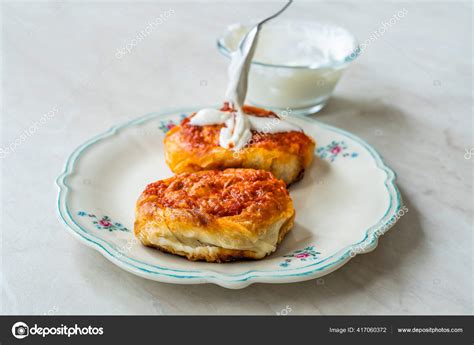 Turkish Traditional Food Borek Manti Minced Meat Tomato Paste Yogurt