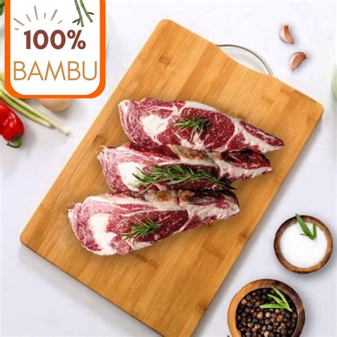 Tabua De Carne Bambu Grossa Churrasco Frios Corte Madeira Grande 32 CM