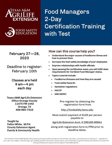 Texas A&M AgriLife Extension Office Holding Food Manager’s 2-Day