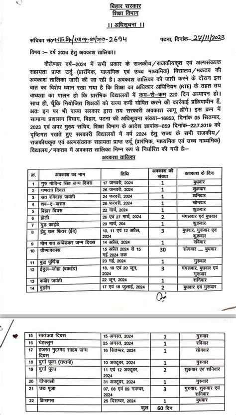 Bihar School Holiday List Pdf Brooks Leticia