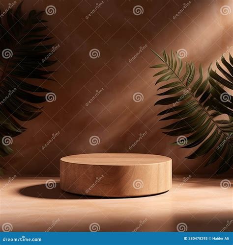 Minimal Natural Log Wood Podium Table In Dappled Sunlight Generative