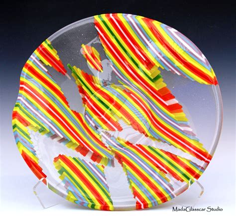 Multi Color Strip Cut Fused Glass Bowl