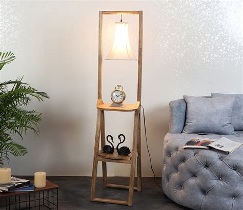 Buy Ohagun Fabric Shade Shelf Floor Lamp With Wood Base White At 36