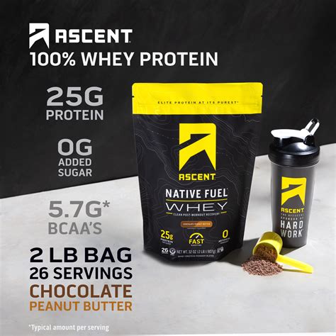 Ascent Native Fuel Whey Protein Powder Chocolate Peanut Butter Flavor 2 Lbs