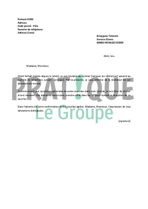 Lettre De R Siliation Bouygues Pratique Fr