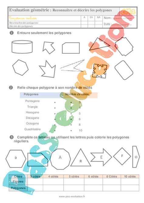 Evaluation Sur Comment Reconna Tre Et D Crire Les Polygones Au Cm