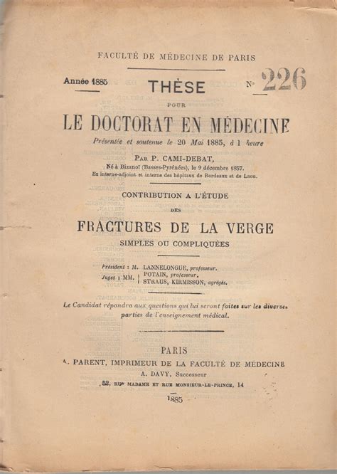 Facult De M Decine De Paris Th Se Pour Le Doctorat En M Decine