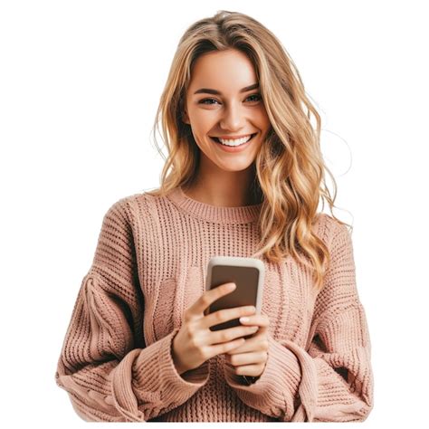 Premium Psd Smiling Casual Woman Holding Cellphone