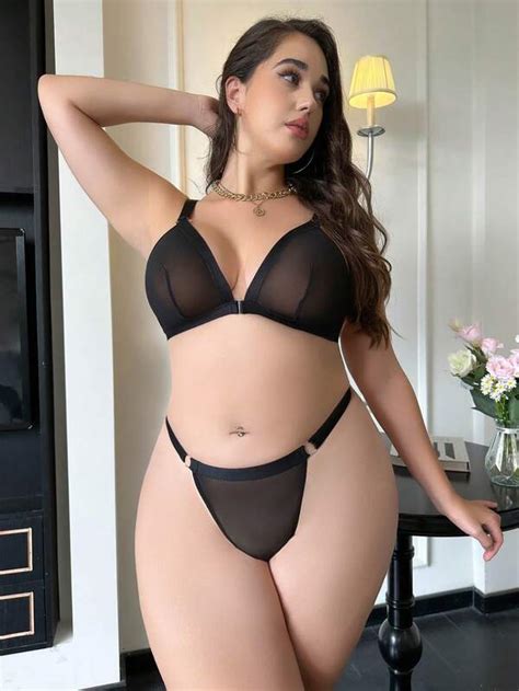 Plus Sheer Mesh Lingerie Set Shein Usa