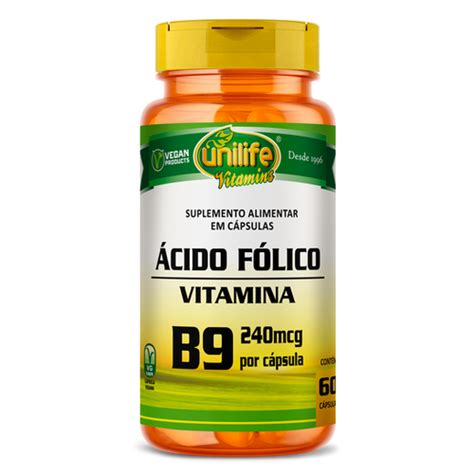 Vitamina B9 Ácido Fólico em cápsulas 500 mg Unilife Unilife Vitamins