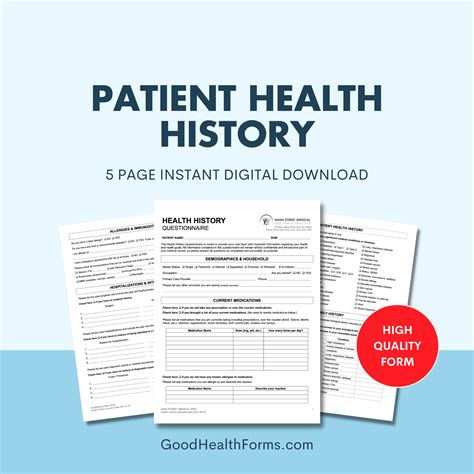 Patient Health History Template for Health Care Office Printable