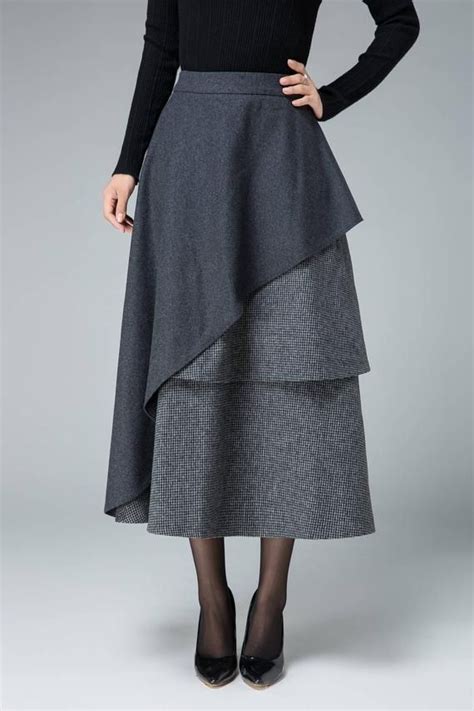 Gray Wool Skirt Maxi Winter Skirt Layered Skirt High Waisted Skirt