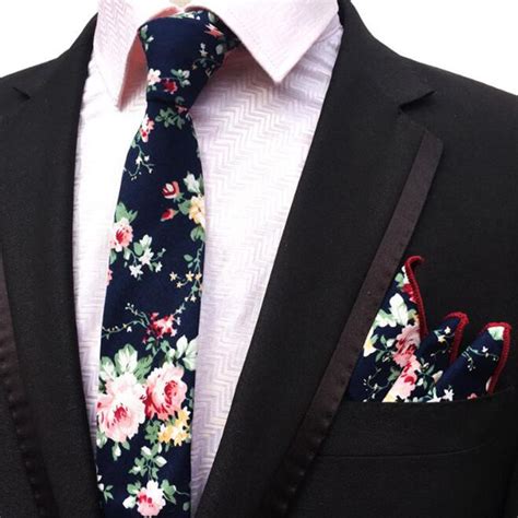 2020 Business Groom Wedding Floral Ties Hanky Set Cotton Men Print