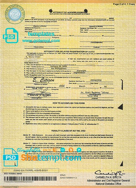 Philippines Birth Certificate Template In Psd Format Fully Editable