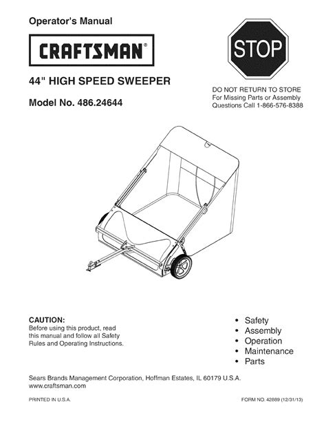 Craftsman 48624644 User Manual Lawn Sweeper Manuals And Guides 1402399l