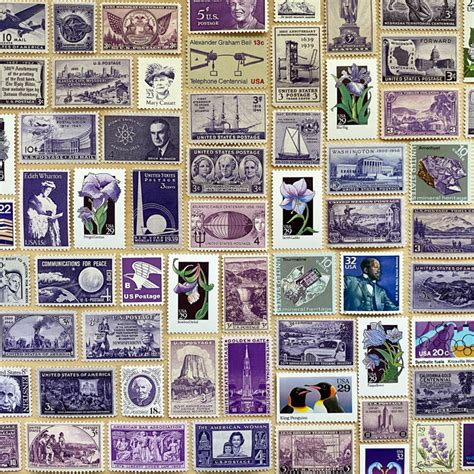 66 cents . Purple Vintage Postage Stamp Variety Pack . Set of 5 Postage