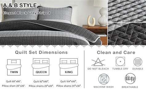 Amazon Flysheep Boho Striped Quilt Set King Size Pcs Grey And