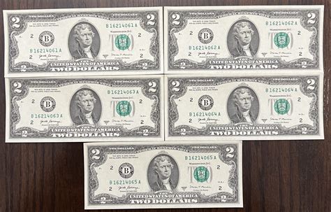 2017 US 2 Dollar Bill Collectible Five Sequential Uncirculated Series B2 1004 - Etsy