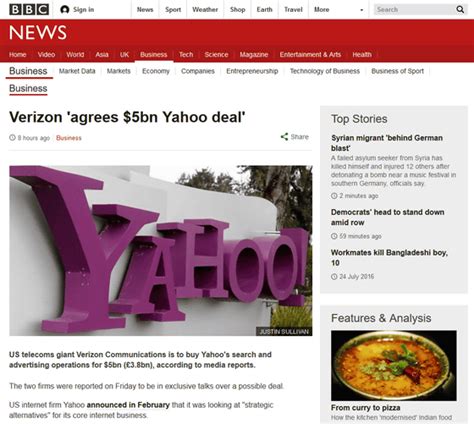 Verizon Of Major Telecommunications Company To Acquire Yahoo S Net