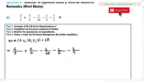Suma y Resta de Números Racionales Ejercicio 4 Nivel Básico YouTube