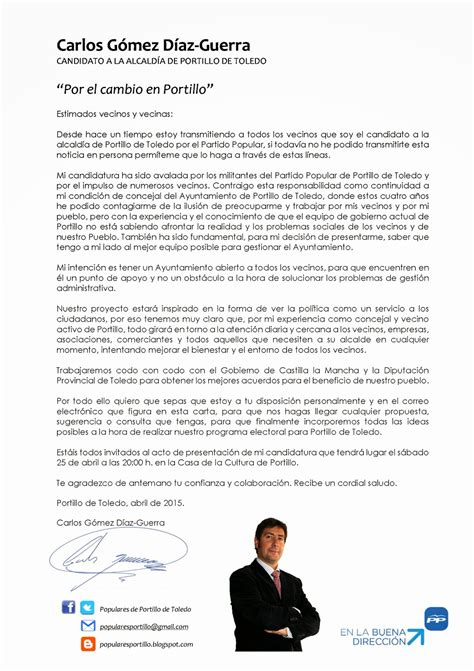 Populares Portillo De Toledo Carta De Presentaci N Del Candidato