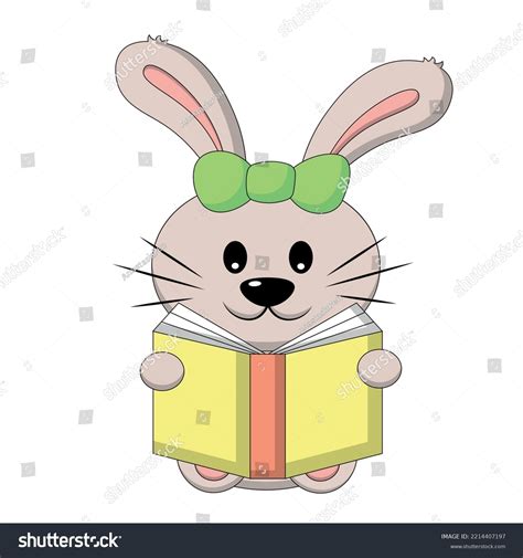 cute rabbit read book draw illustration stock vector royalty
