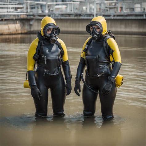 Two Hazmat Diver Woman In Tight Rubber Drysuit By Masterchaosknight On
