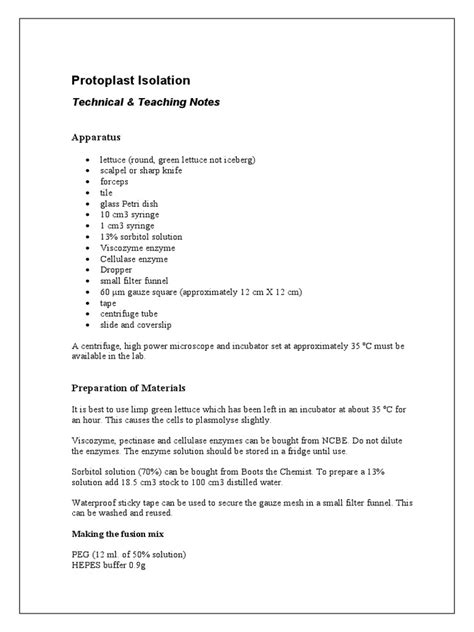 Guide to Isolating and Fusing Protoplasts from Lettuce for Experimental Purposes | PDF | Cell ...