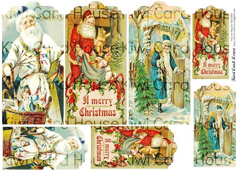 Vintage Santa Christmas Tags Printable Digital Download Junk