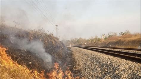 Bakar Sampah Dan Rumput Di Sekitar Jalur Kereta PT KAI Daop 7 Madiun