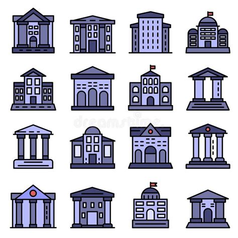 Courthouse Icons Set Vector Flat Stock Vector Illustration Of Column