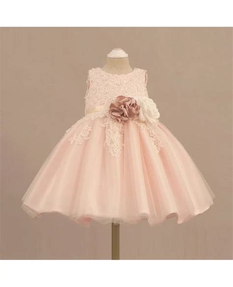 Vintage Lace Blush Pink Flower Girl Dress With Flowers Tutus Wedding Dress Tg7034