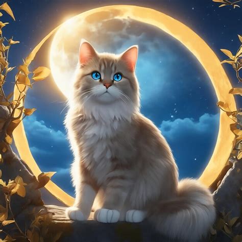 Un Gato Mira La Luna Azul 3d Hd Uhd 4k Foto Premium